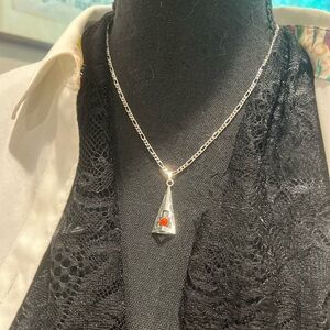Vintage Sterling Silver Tepee carnelian stone campfire inside new sterling chain